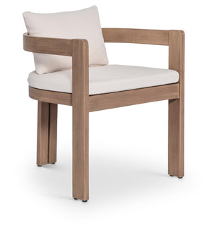 Meridian Furniture Newport Acacia Wood Outdoor Dining Chair with Weather Resistant Upholstered Cushion Patio Seating Cream 396Cream-DC