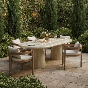 Meridian Furniture Newport Acacia Wood Outdoor Dining Chair with Weather Resistant Upholstered Cushion Patio Seating Cream 396Cream-DC