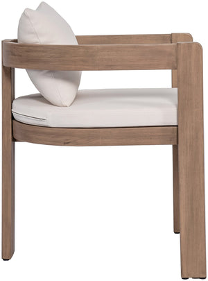 Meridian Furniture Newport Acacia Wood Outdoor Dining Chair with Weather Resistant Upholstered Cushion Patio Seating Cream 396Cream-DC
