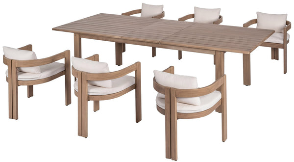 Meridian Furniture Newport Acacia Wood Outdoor Dining Chair with Weather Resistant Upholstered Cushion Patio Seating Cream 396Cream-DC