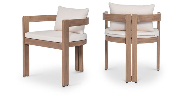 Meridian Furniture Newport Acacia Wood Outdoor Dining Chair with Weather Resistant Upholstered Cushion Patio Seating Cream 396Cream-DC