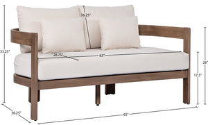 Meridian Furniture Newport Outdoor Loveseat Solid Acacia Wood Frame with Weather Resistant Fabric Cushion Seating Cream 396Cream-L