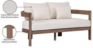Meridian Furniture Newport Outdoor Loveseat Solid Acacia Wood Frame with Weather Resistant Fabric Cushion Seating Cream 396Cream-L