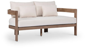 Meridian Furniture Newport Outdoor Loveseat Solid Acacia Wood Frame with Weather Resistant Fabric Cushion Seating Cream 396Cream-L