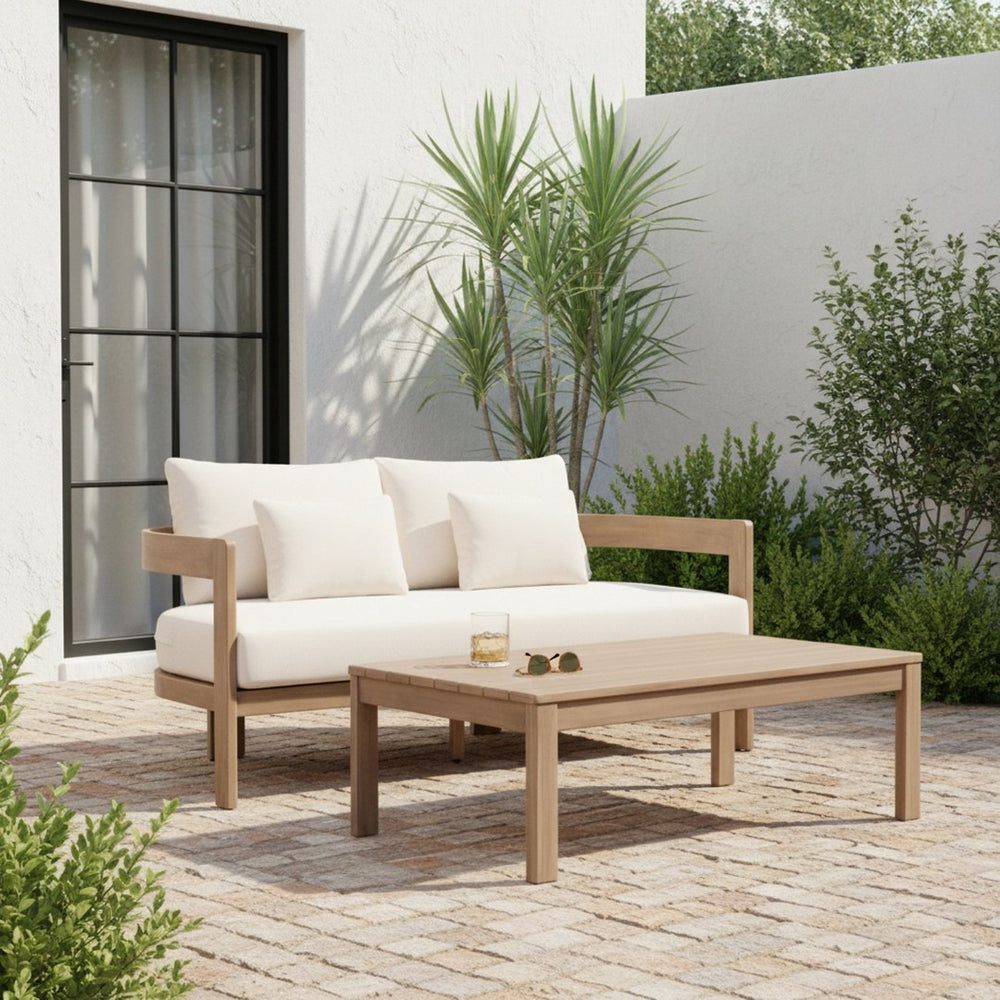Meridian Furniture Newport Outdoor Loveseat Solid Acacia Wood Frame with Weather Resistant Fabric Cushion Seating Cream 396Cream-L