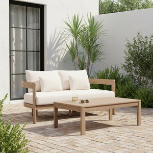 Meridian Furniture Newport Outdoor Loveseat Solid Acacia Wood Frame with Weather Resistant Fabric Cushion Seating Cream 396Cream-L
