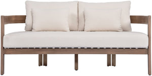 Meridian Furniture Newport Outdoor Loveseat Solid Acacia Wood Frame with Weather Resistant Fabric Cushion Seating Cream 396Cream-L