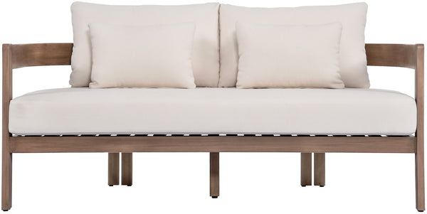 Meridian Furniture Newport Outdoor Loveseat Solid Acacia Wood Frame with Weather Resistant Fabric Cushion Seating Cream 396Cream-L