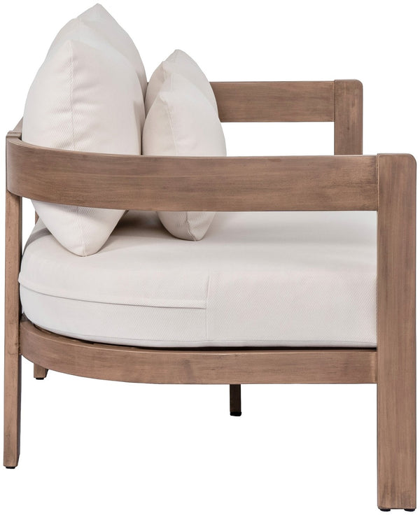 Meridian Furniture Newport Outdoor Loveseat Solid Acacia Wood Frame with Weather Resistant Fabric Cushion Seating Cream 396Cream-L