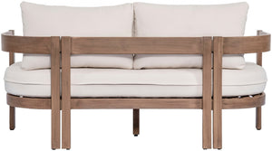 Meridian Furniture Newport Outdoor Loveseat Solid Acacia Wood Frame with Weather Resistant Fabric Cushion Seating Cream 396Cream-L