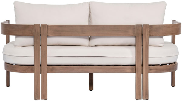 Meridian Furniture Newport Outdoor Loveseat Solid Acacia Wood Frame with Weather Resistant Fabric Cushion Seating Cream 396Cream-L