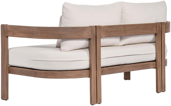 Meridian Furniture Newport Outdoor Loveseat Solid Acacia Wood Frame with Weather Resistant Fabric Cushion Seating Cream 396Cream-L