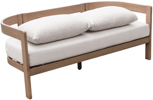 Meridian Furniture Newport Outdoor Loveseat Solid Acacia Wood Frame with Weather Resistant Fabric Cushion Seating Cream 396Cream-L