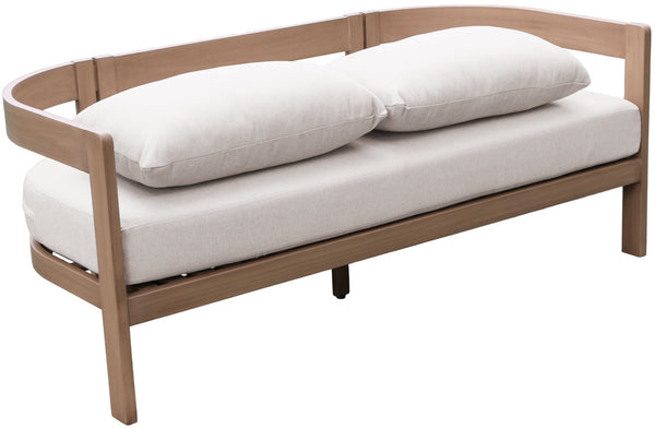 Meridian Furniture Newport Outdoor Loveseat Solid Acacia Wood Frame with Weather Resistant Fabric Cushion Seating Cream 396Cream-L