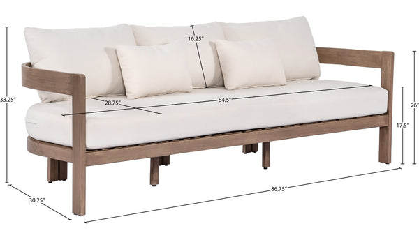 Meridian Furniture Newport Acacia Wood Outdoor Patio Sofa with Weather Resistant Cushions for Resort Living Cream 396Cream-S