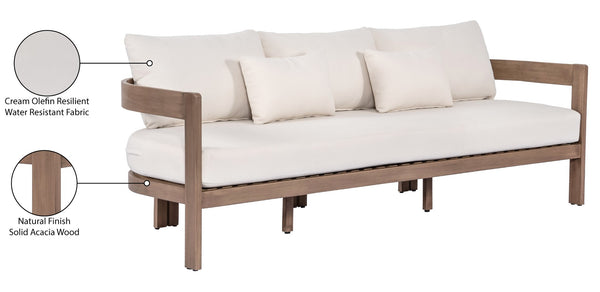 Meridian Furniture Newport Acacia Wood Outdoor Patio Sofa with Weather Resistant Cushions for Resort Living Cream 396Cream-S