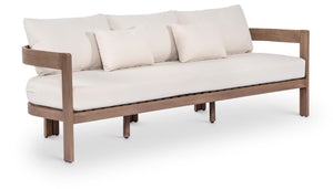 Meridian Furniture Newport Acacia Wood Outdoor Patio Sofa with Weather Resistant Cushions for Resort Living Cream 396Cream-S