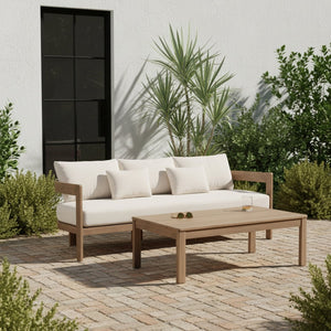 Meridian Furniture Newport Acacia Wood Outdoor Patio Sofa with Weather Resistant Cushions for Resort Living Cream 396Cream-S