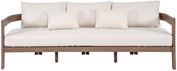 Meridian Furniture Newport Acacia Wood Outdoor Patio Sofa with Weather Resistant Cushions for Resort Living Cream 396Cream-S