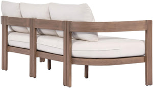 Meridian Furniture Newport Acacia Wood Outdoor Patio Sofa with Weather Resistant Cushions for Resort Living Cream 396Cream-S