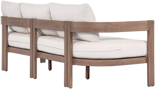 Meridian Furniture Newport Acacia Wood Outdoor Patio Sofa with Weather Resistant Cushions for Resort Living Cream 396Cream-S