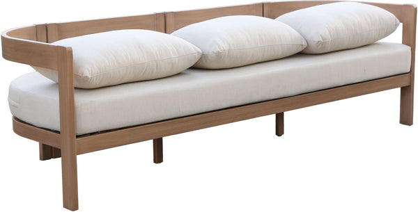 Meridian Furniture Newport Acacia Wood Outdoor Patio Sofa with Weather Resistant Cushions for Resort Living Cream 396Cream-S