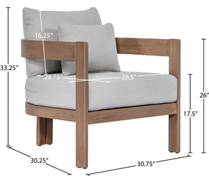 Meridian Furniture Newport Acacia Wood Outdoor Accent Chair with Durable Weather Resistant Cushion for Patio Use Grey 396Grey-C