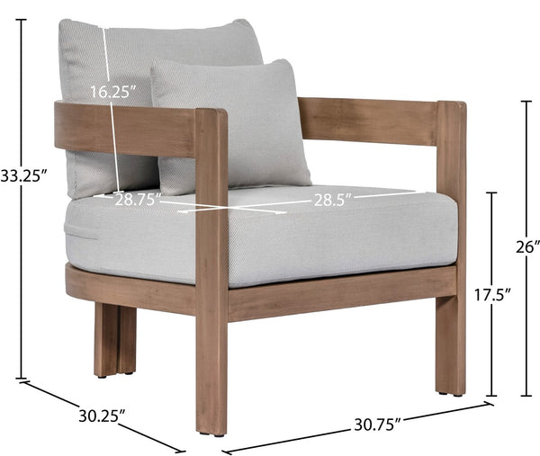 Meridian Furniture Newport Acacia Wood Outdoor Accent Chair with Durable Weather Resistant Cushion for Patio Use Grey 396Grey-C