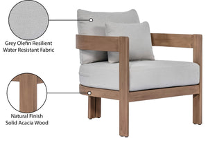 Meridian Furniture Newport Acacia Wood Outdoor Accent Chair with Durable Weather Resistant Cushion for Patio Use Grey 396Grey-C