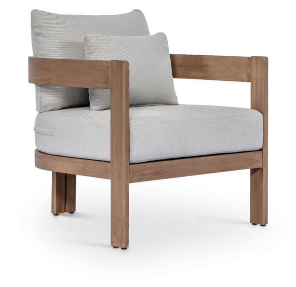 Meridian Furniture Newport Acacia Wood Outdoor Accent Chair with Durable Weather Resistant Cushion for Patio Use Grey 396Grey-C