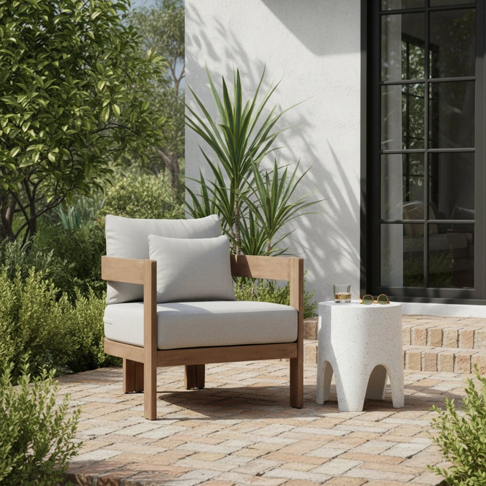 Meridian Furniture Newport Acacia Wood Outdoor Accent Chair with Durable Weather Resistant Cushion for Patio Use Grey 396Grey-C