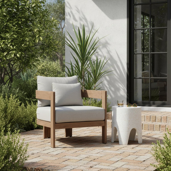 Meridian Furniture Newport Acacia Wood Outdoor Accent Chair with Durable Weather Resistant Cushion for Patio Use Grey 396Grey-C
