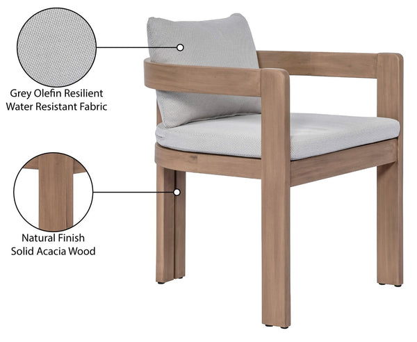 Meridian Furniture Newport Acacia Wood Outdoor Dining Chair with Weather Resistant Upholstered Cushion Patio Seating Grey 396Grey-DC