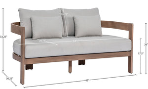 Meridian Furniture Newport Outdoor Loveseat Solid Acacia Wood Frame with Weather Resistant Fabric Cushion Seating Grey 396Grey-L
