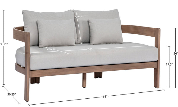 Meridian Furniture Newport Outdoor Loveseat Solid Acacia Wood Frame with Weather Resistant Fabric Cushion Seating Grey 396Grey-L