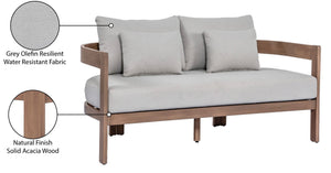 Meridian Furniture Newport Outdoor Loveseat Solid Acacia Wood Frame with Weather Resistant Fabric Cushion Seating Grey 396Grey-L