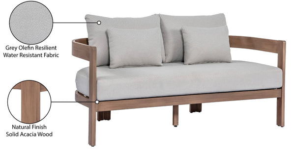 Meridian Furniture Newport Outdoor Loveseat Solid Acacia Wood Frame with Weather Resistant Fabric Cushion Seating Grey 396Grey-L