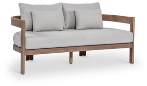 Meridian Furniture Newport Outdoor Loveseat Solid Acacia Wood Frame with Weather Resistant Fabric Cushion Seating Grey 396Grey-L