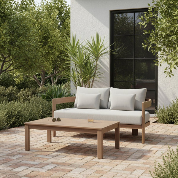 Meridian Furniture Newport Outdoor Loveseat Solid Acacia Wood Frame with Weather Resistant Fabric Cushion Seating Grey 396Grey-L