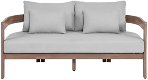 Meridian Furniture Newport Outdoor Loveseat Solid Acacia Wood Frame with Weather Resistant Fabric Cushion Seating Grey 396Grey-L