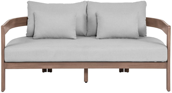 Meridian Furniture Newport Outdoor Loveseat Solid Acacia Wood Frame with Weather Resistant Fabric Cushion Seating Grey 396Grey-L