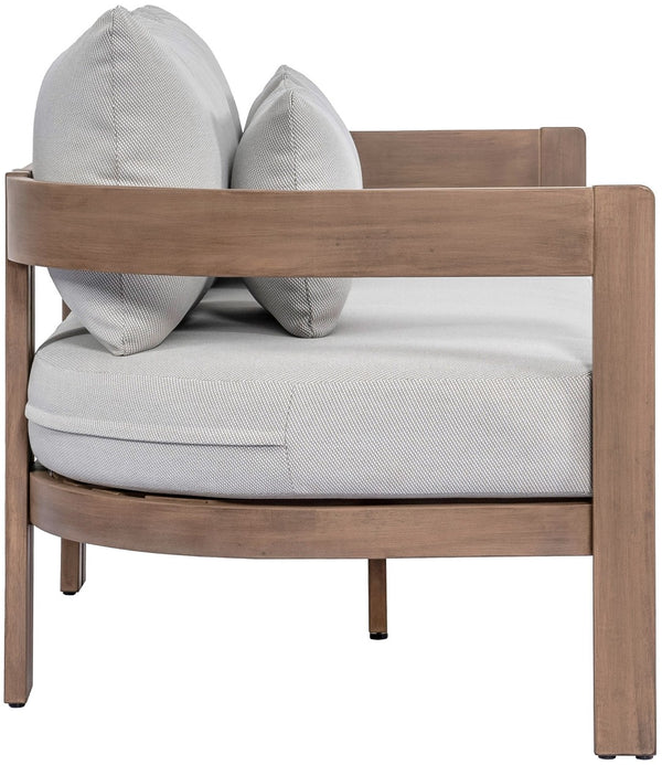 Meridian Furniture Newport Outdoor Loveseat Solid Acacia Wood Frame with Weather Resistant Fabric Cushion Seating Grey 396Grey-L