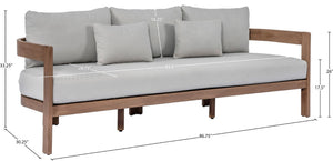 Meridian Furniture Newport Acacia Wood Outdoor Patio Sofa with Weather Resistant Cushions for Resort Living Grey 396Grey-S