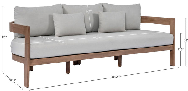 Meridian Furniture Newport Acacia Wood Outdoor Patio Sofa with Weather Resistant Cushions for Resort Living Grey 396Grey-S