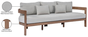 Meridian Furniture Newport Acacia Wood Outdoor Patio Sofa with Weather Resistant Cushions for Resort Living Grey 396Grey-S