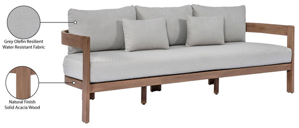 Meridian Furniture Newport Acacia Wood Outdoor Patio Sofa with Weather Resistant Cushions for Resort Living Grey 396Grey-S