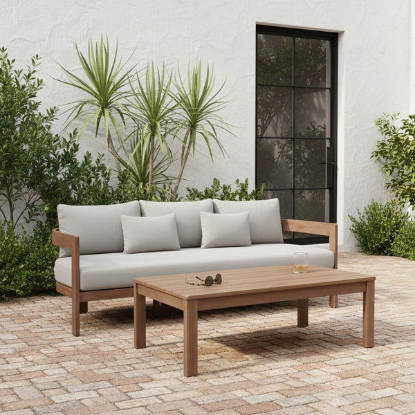 Meridian Furniture Newport Acacia Wood Outdoor Patio Sofa with Weather Resistant Cushions for Resort Living Grey 396Grey-S