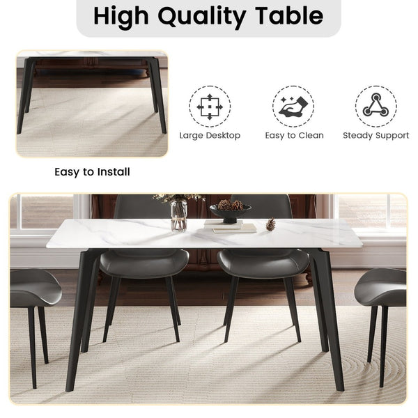 English Elm 62.99" Modern Artificial Stone Dining Table With Black Metal Legs - Sleek Design For 6 People P2 W1535S00512-GIGA