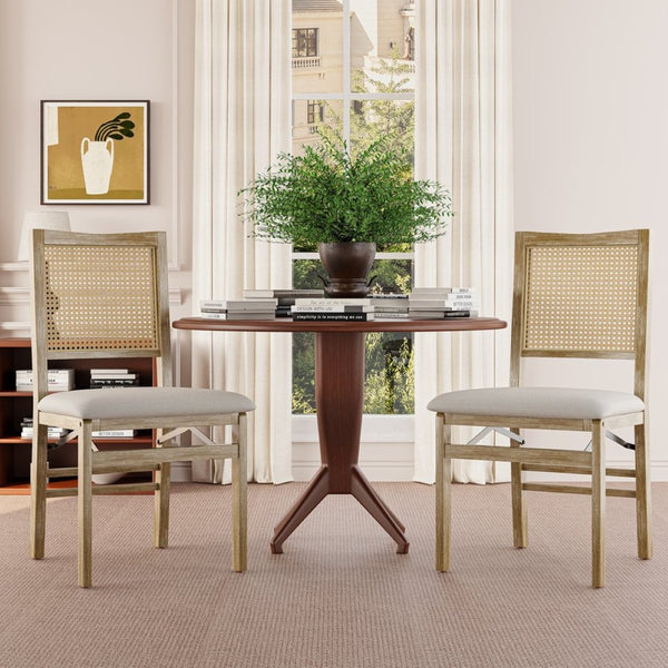English Elm Scandinavian Solid Wood Dining Chairs with Woven Rattan Back Cushioned Seat Set of 2 W395P317025