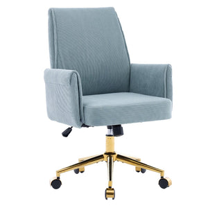 English Elm Mid-back Striped Fabric Office Chair with Gold Base Ergonomic Memory Foam Lumbar Blue W2311P420444